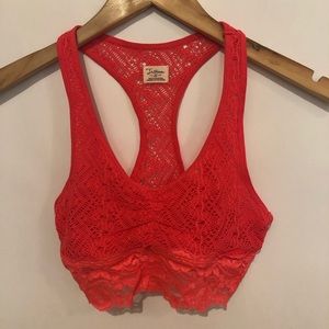 Coral sports bra with lace trim